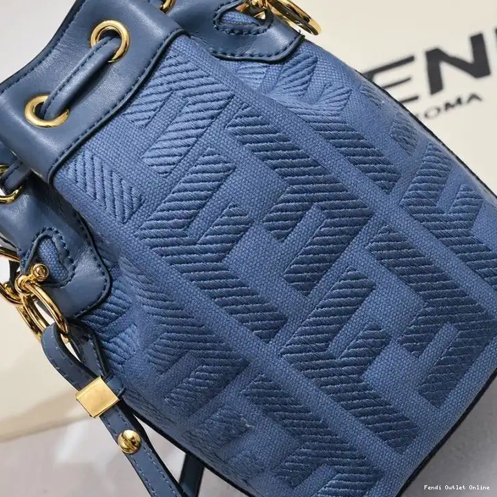 Affordable Tresor FF Handle Bucket Blue Mon In Motif Mini Canvas with Fendi Woven Bag 0414